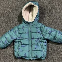 Oshkosh Bgosh boys size 18 month fleece lined hooded dinosaur puffer winter coat jacket 