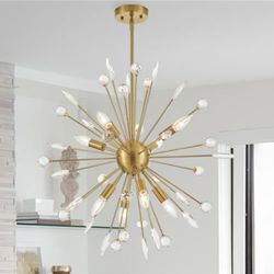 VANZARLA 8-Light Crystal Sputnik Chandelier for Entryway, Gold Dining Room Chandelier, Mid Century Chandelier for Bedroom Kitchen Foyer Living Room Fa