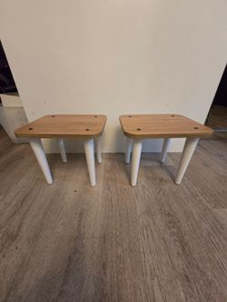 Pair of Small Wood Top Stools