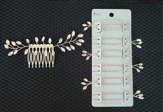 Silver Rhinestone Hair Comb and Matching Pins for Wedding/Prom/Party's Bundle