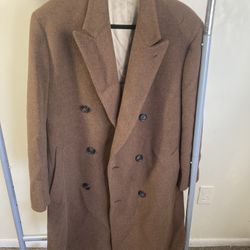 Men’s Brown Wool Overcoat – Double Breasted – Size L