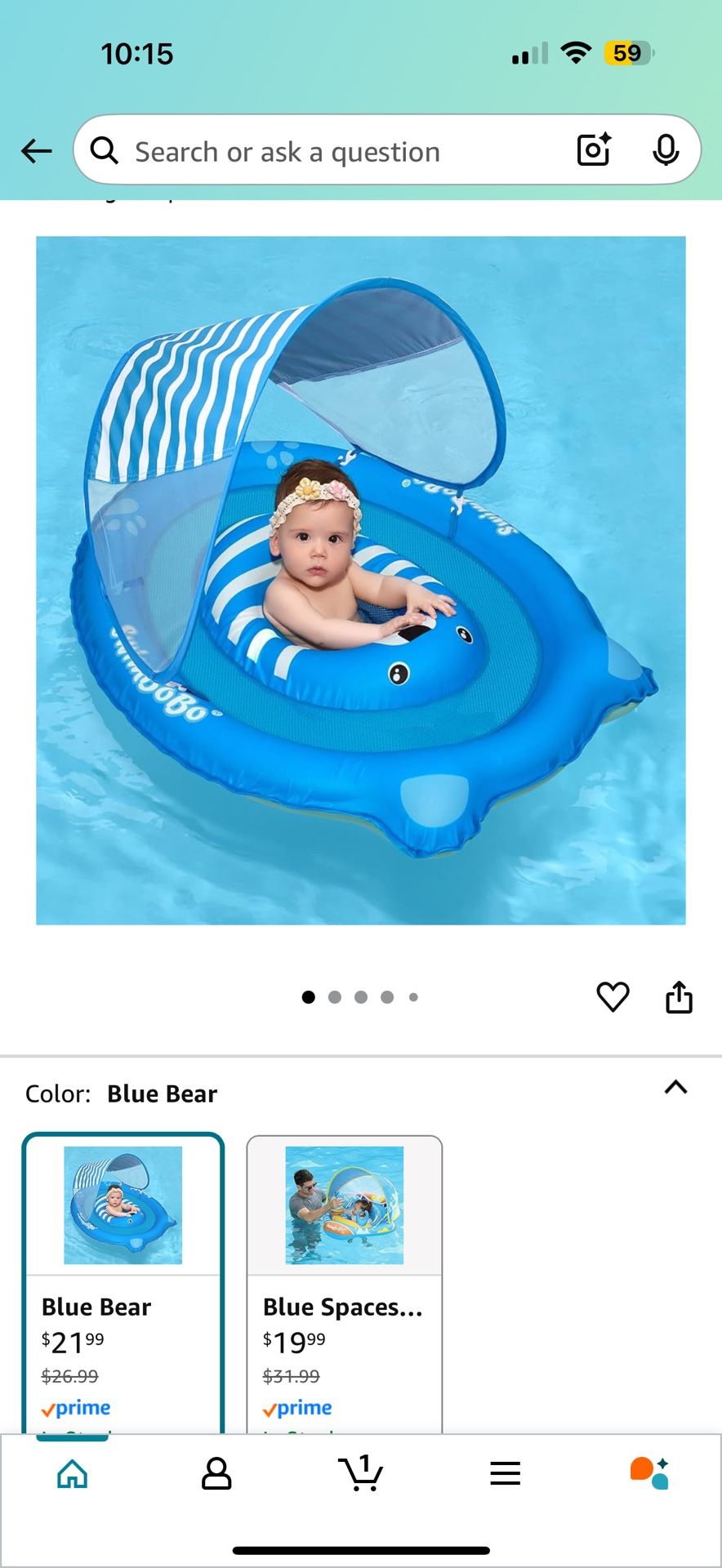 Swimbobo Baby Pool Float Ring with Adjustable Sun Canopy and Safety Seat Pool Toy for Age of 6-36 Months
