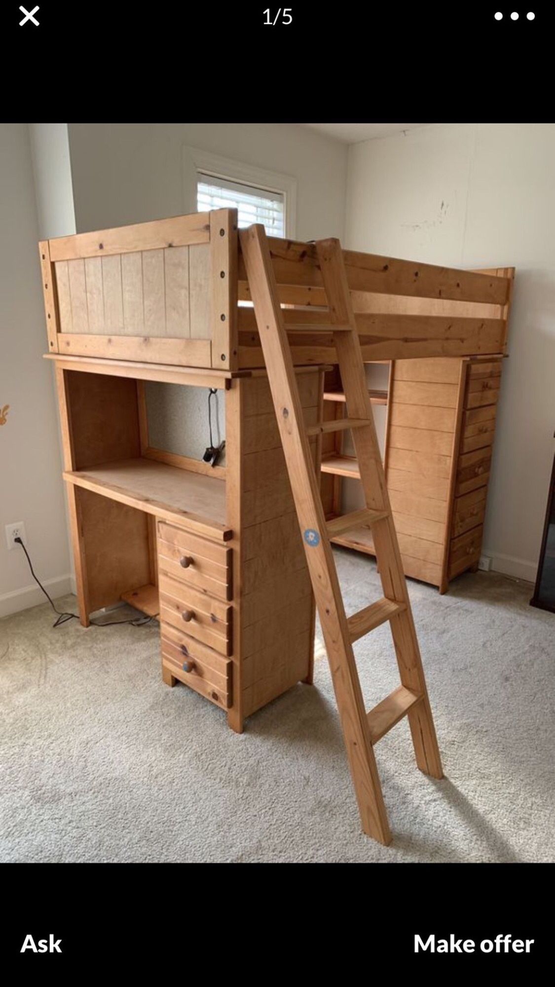 Bed, Children’s loft with desk & drawers