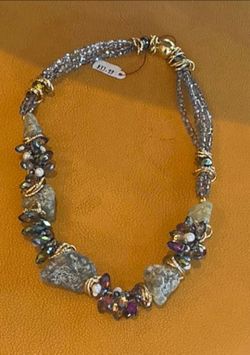 Gray Stone and Crystal Beaded Necklace Brand new