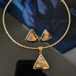 18k Gold Chain Charm And Earring Set