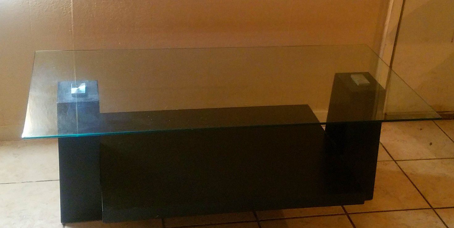 Glass Top COFFEE TABLE with Black Wood Base