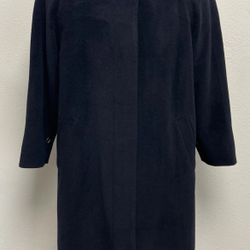 Burberry London Navy Angora Wool Blend Car Coat Mid-Thigh Overcoat UK 10 / US 8