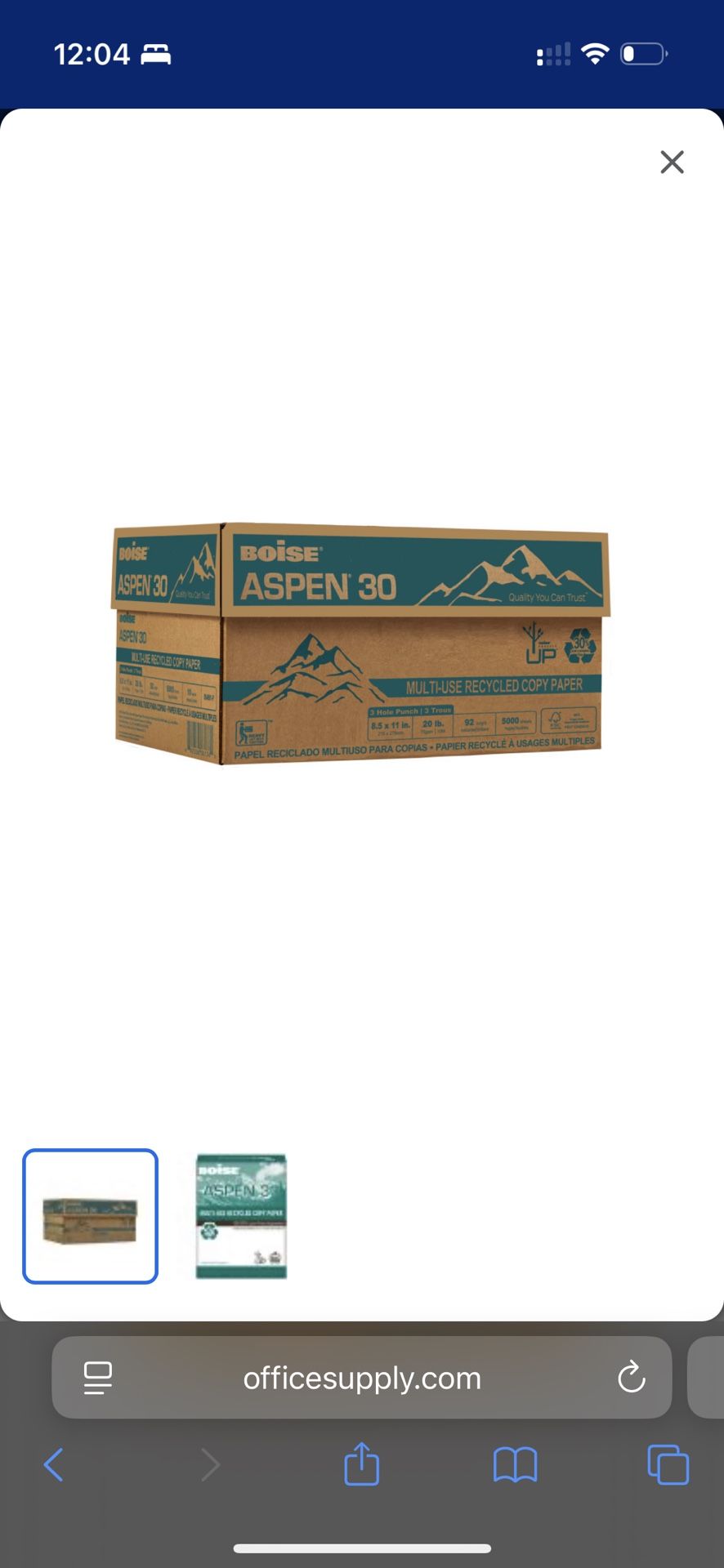 2 Boxes / 10,000 Sheets Boise Aspen 30 Copy Paper – 3-Hole Punched