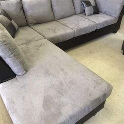 New Gray & Black Microfiber L-shape Sectional Sofa Couch