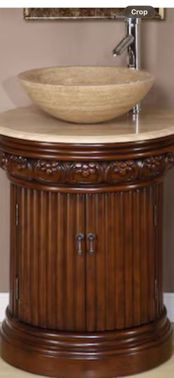 Bathroom Vanity 24 Inches Travertine With Glass Bowl
