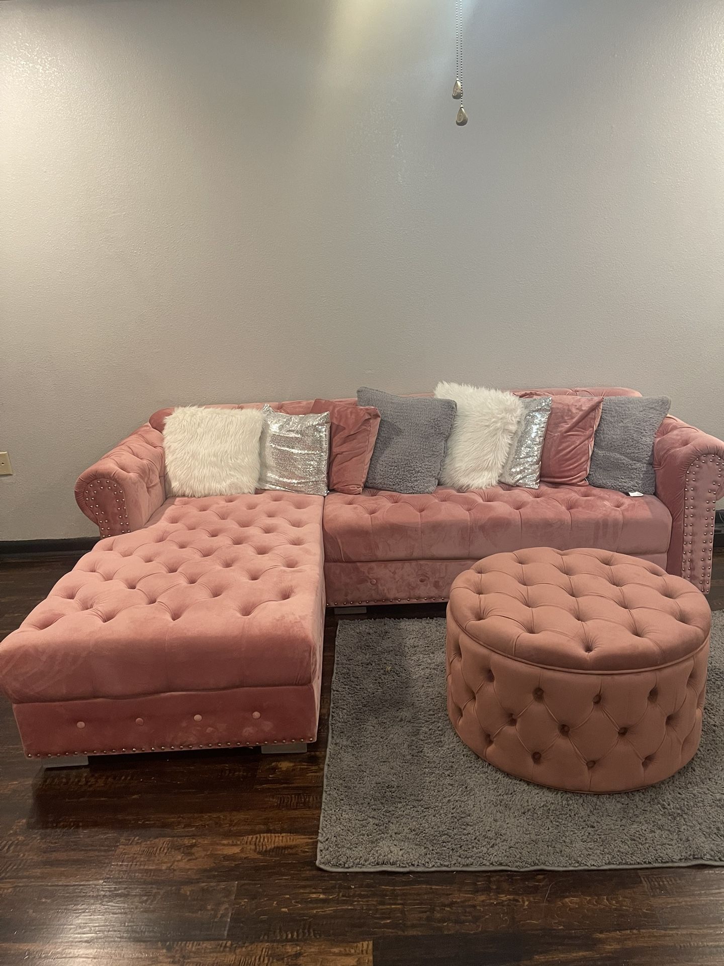 Pink L Shaped Sectional w Ottoman