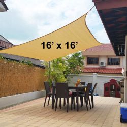 New $40 Square 16x16 FT Sun Shade Sail Outdoor Canopy Top Cover 185GSM 95% UV Block w/ Ropes
