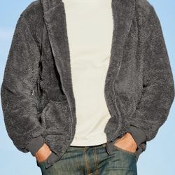 Men's Fuzzy Sherpa Athletic Hoodie Heavyweight Fleece Jacket Zip Up Hooded Sweatshirt Sports Coat