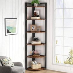 6 Tier Corner Shelf, 70.9 Inch Tall Corner Bookshelf Small Bookcase Rustic Corner Shelving Unit Storage Rack for Living Room, Home Office, Kitchen, Sm