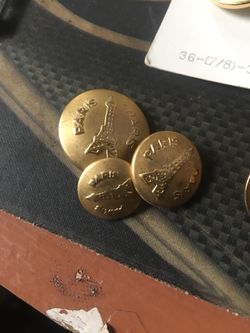 Vintage Paris themed gold enamel buttons