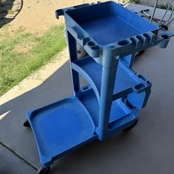 Rubbermaid 3 shelf Blue Janitor Cart