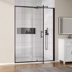 Pivot Shower Door – 50–54” Adjustable – Black Frame – Tempered Glass