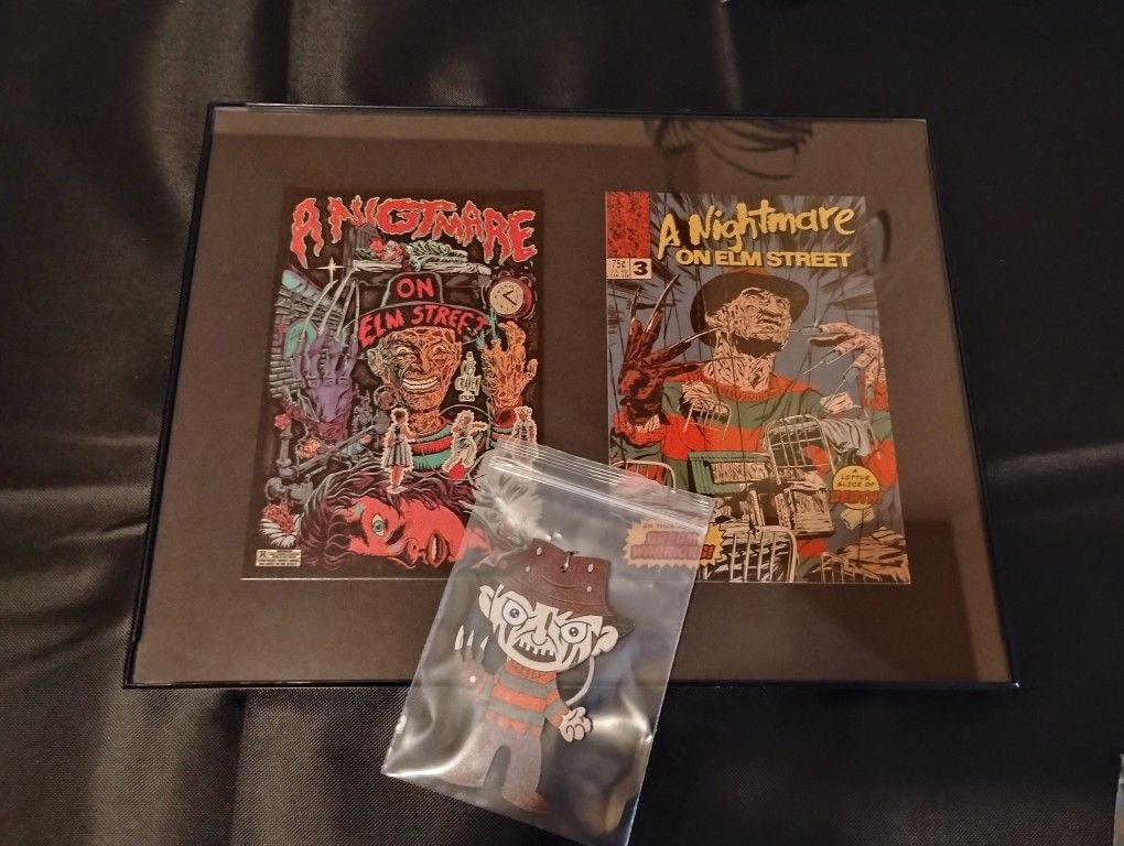 Nightmare on elm Street Frame 8.5 x 11 inch GLASS and Keychain