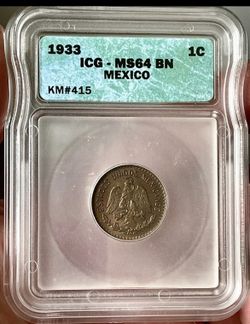 1933 México 1 Centavo Monogram ICG MS 64 BN