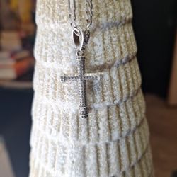 Mens Or Womans Antique/Vintage ITALIAN Silver Figaro Chain And Charm With Real DIAMONDS 