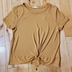 Pink Republic Womens Gold Ribbed Twist Front Top (XL)