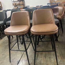 CHITA Swivel Barstools, FSC Certified Upholstered Faux Leather Bar Stools Set of 2, Metal Base, 30.3" Seat Height, Saddle Brown