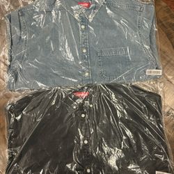 Supreme FW25’ Appliqué Denim Shirt Size M Indigo & Black 