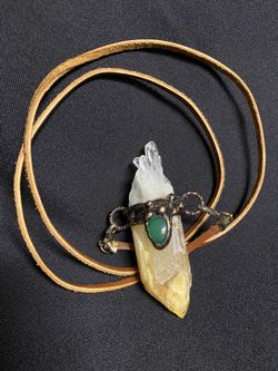 Golden Quartz, Green Agate &  Quartz Cluster Pendant