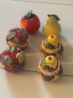 Vintage CIC Susan Winget Ceramic Fruit Salt & Pepper Shakers - Lot of 6