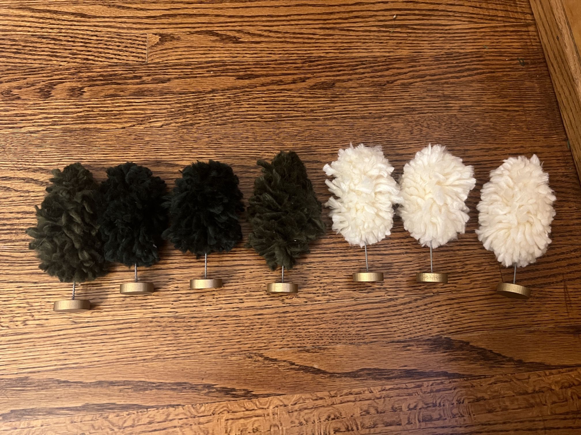 Set of 7 Green and Off white Target Bulleseye Fuzzy Sherpa trees 5.5” tall