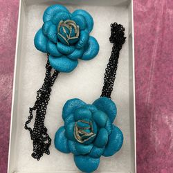 Turquoise Leather Flower Accessories 