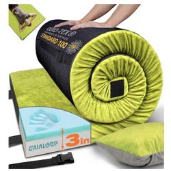 3 Inch Memory Foam Camping Mattress, Dual Layer Thick Sleeping Camp Pad for Car Tent Cot, Roll-Up Portable Glamping Floor Bed for Guests Sleeping 