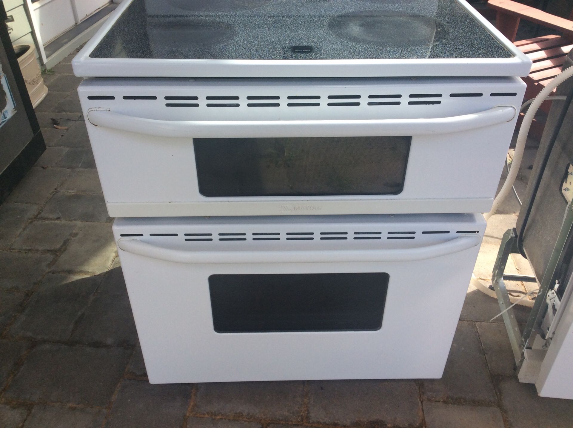 Maytag Gemini White double oven stove and electric cook top for Sale in