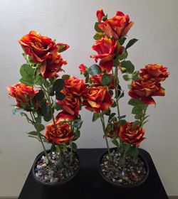 *** REDUCED *** PAIR of 32in Faux Orange Peony Rose Trees in Crystal Rainbow Stone/Epoxy (2 for $85) @ Lasting Creations