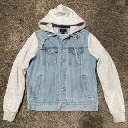Jean Jacket With Hoodie Sleeves