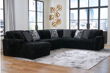 New XL Black 4pc Corduroy Ashley Brand Sectional Sofa Couch 