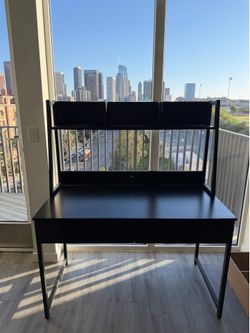 Black Work Desk with Hutch Shelf