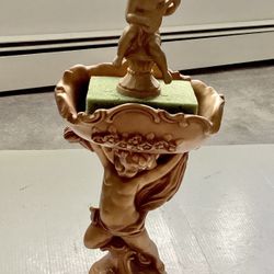 MCM Chalkware Plaster Cherub Statue 1950s Angel Planter Trinket Holder 17” Tall X Top Angel Hollywood Regency Style