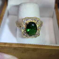 Sterling Silver 2.07 TW Emerald &Diamond Ring