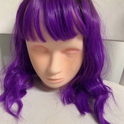 Women’s Synthetic Wig with Bangs Wavy Shoulder Length Purple - New Open Box