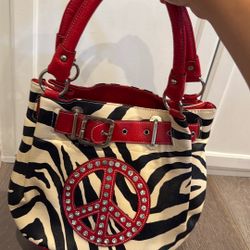 Y2K Rhinestone Peace Sign/zebra Print Handbag