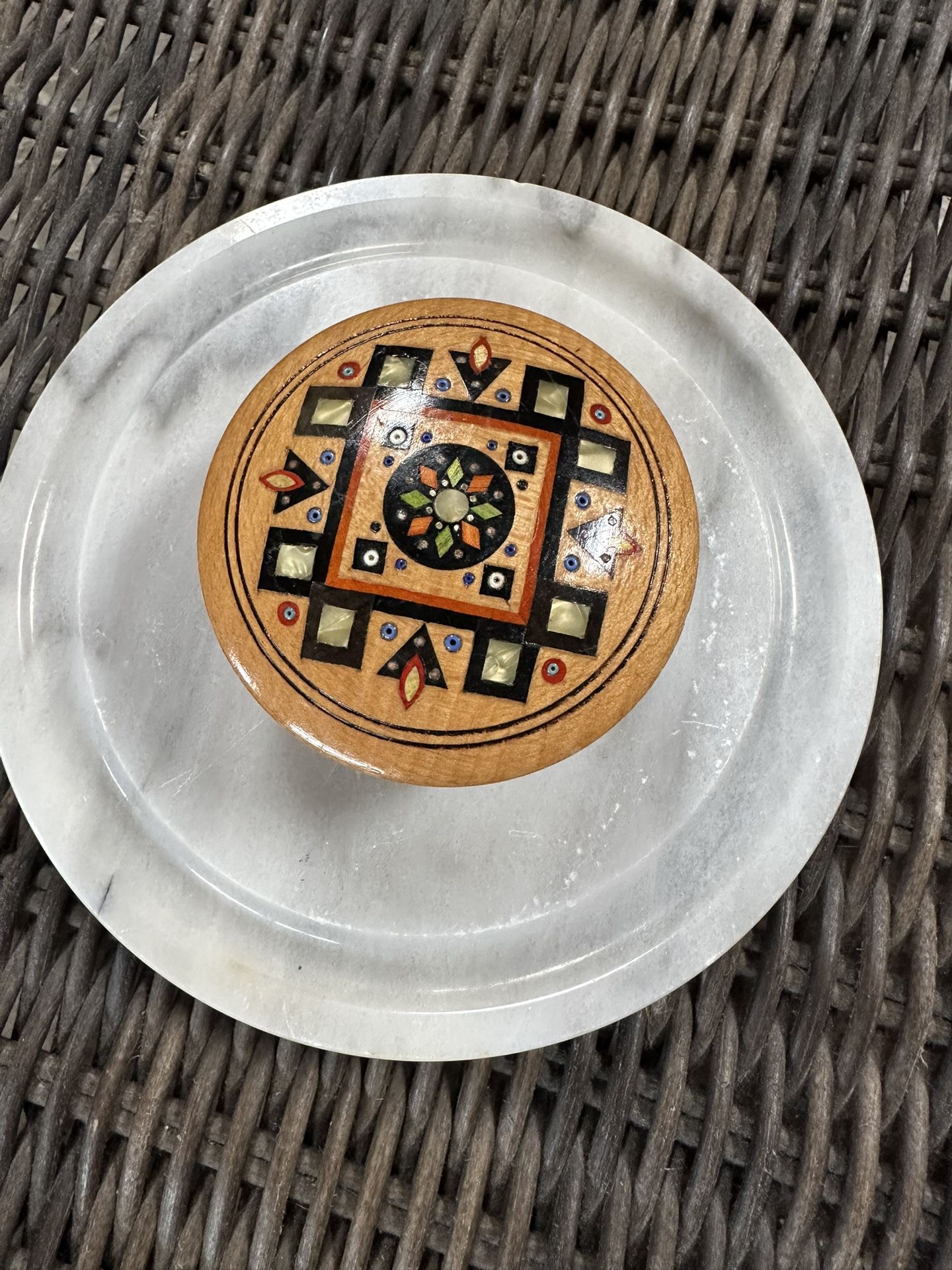 Vintage Collectible Ukrainian Inlay Lacquer Hand Painted Wooden Dish