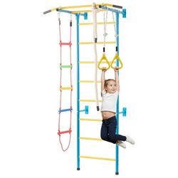  Indoor Jungle Gym for Toddlers, 5-in-1 Climbing Playset with Carbon Steel Swedish Ladder, Wall Ladder, Pull-Up Bar, Rope Ladder, and Gymnastic Rings,