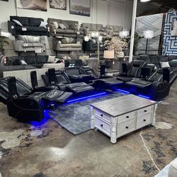 3 PCS POWER RECLINER SET SOFA, LOVESEAT AND CHAIR LED LIGHT, CHARGER, POCKET COIL [NEW]