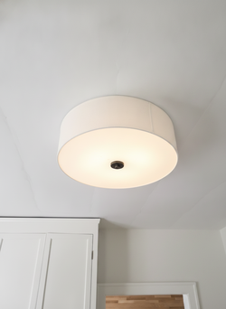 Generic 15" White Linen Drum Semi-Flush Ceiling Light, Bronze Accent