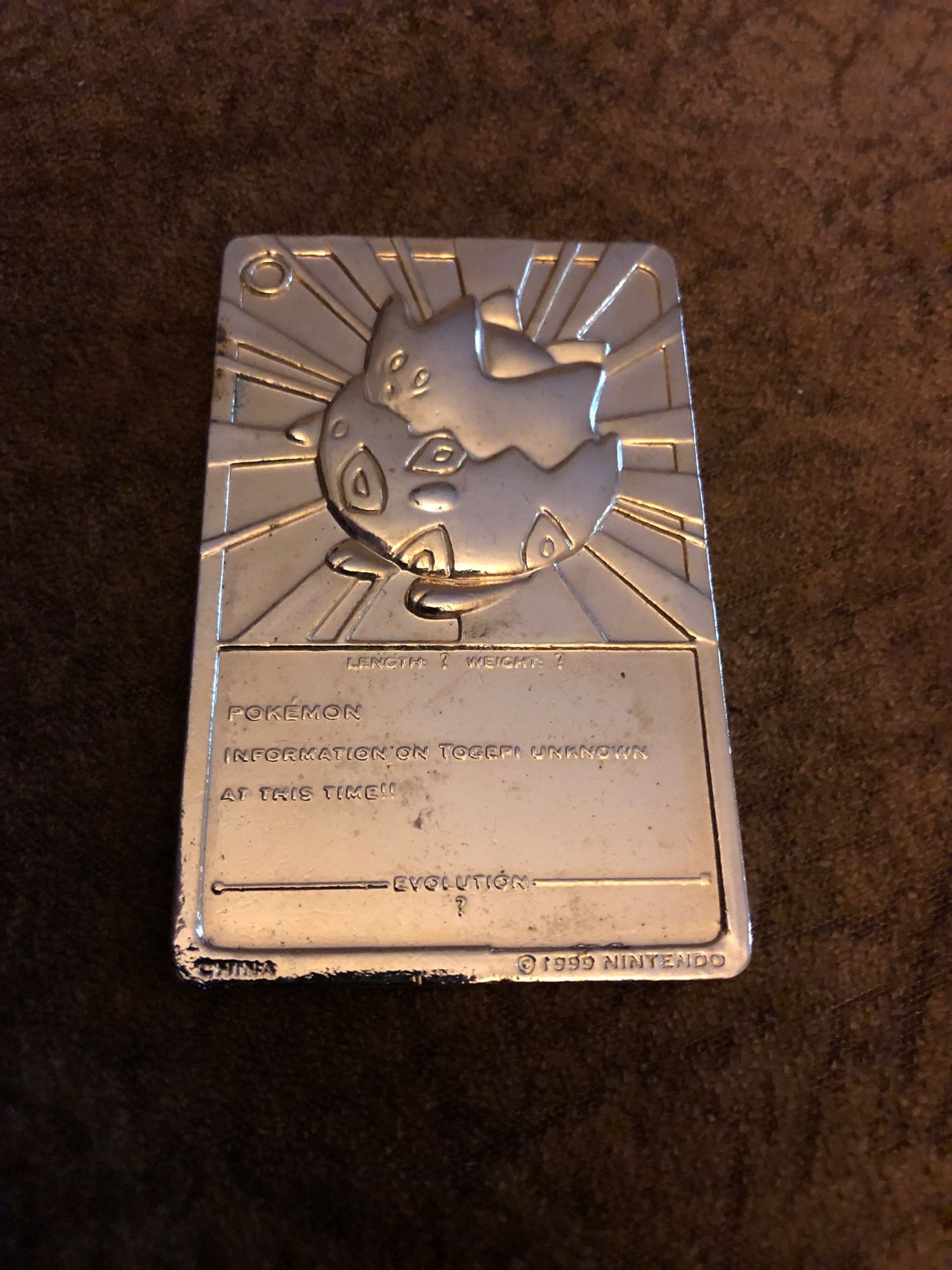 Pokemon Togepi Gold metal trading card 1999