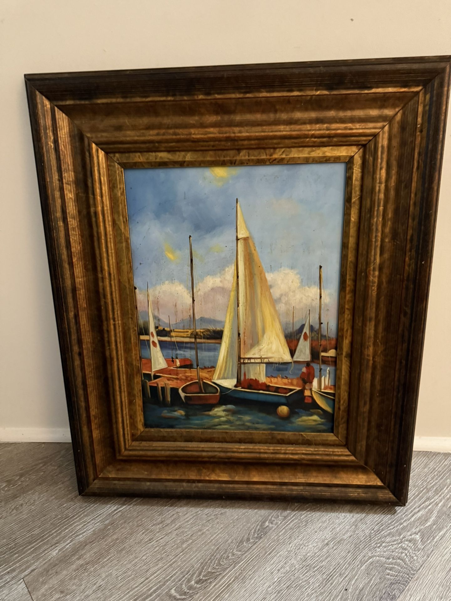 Sailboat Original oil Painting On Canvas Framed Excellent condition