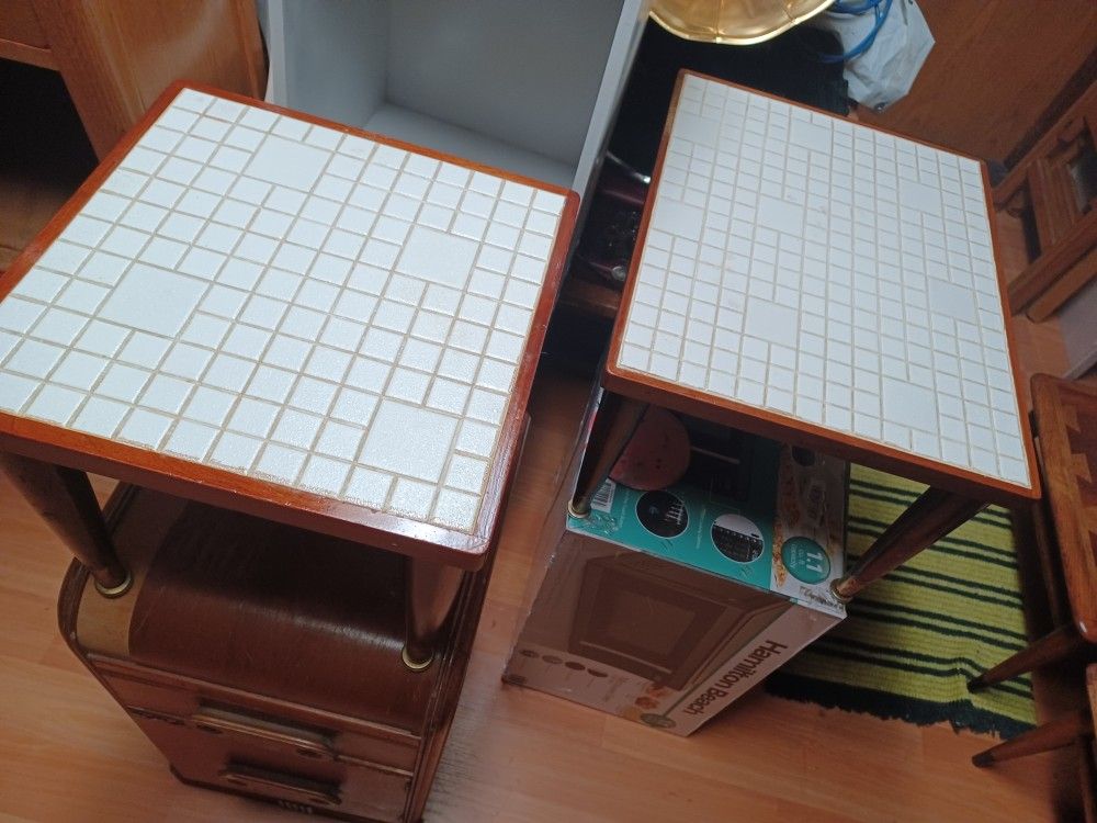 Pair Of Mid Century Modern Ceramic Tile End Tables