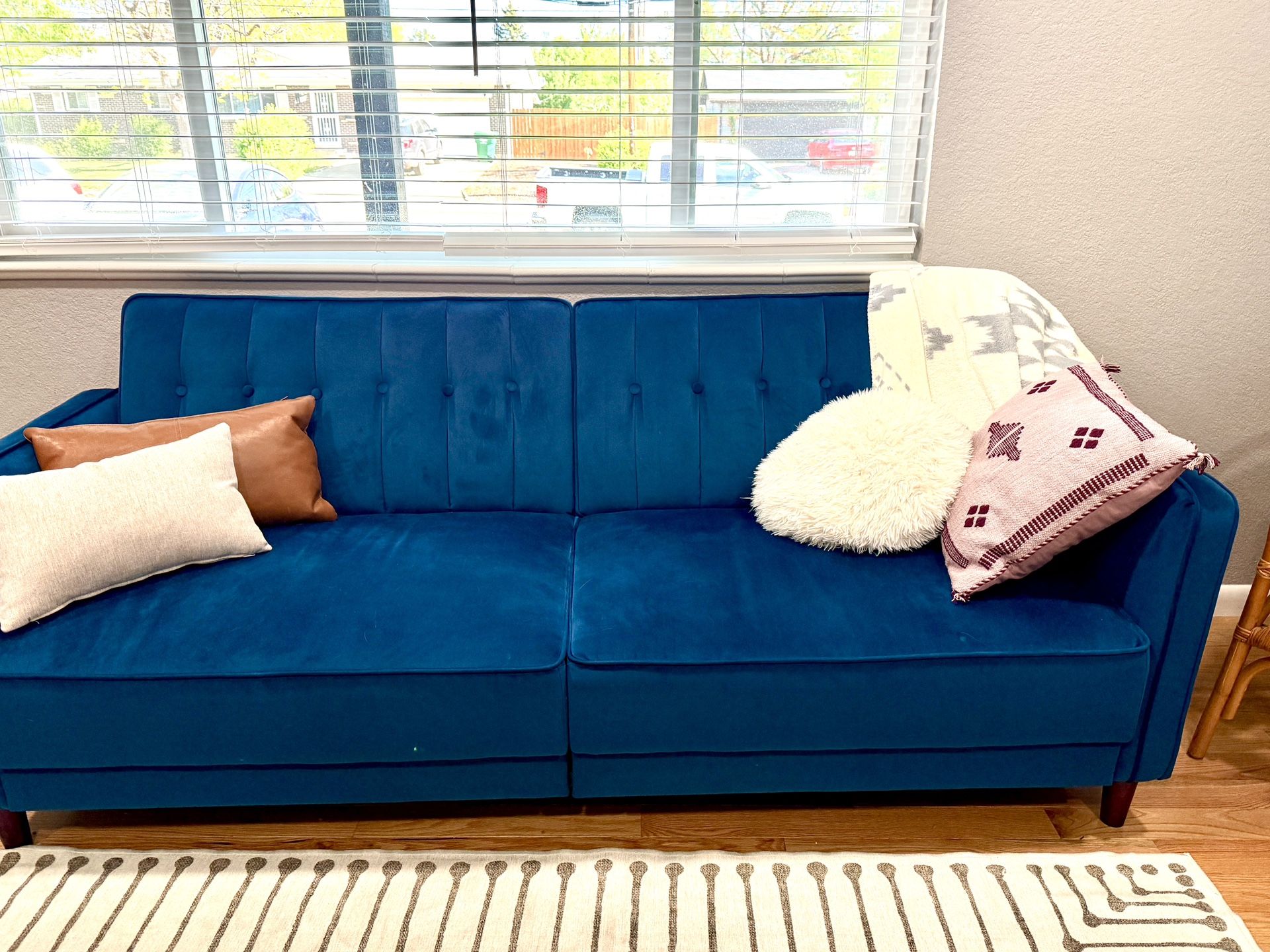 Blue Mid Day Century Convertible Sofa – Barely Used