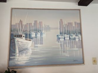 Ship Portrait Painting Blues & Pinks